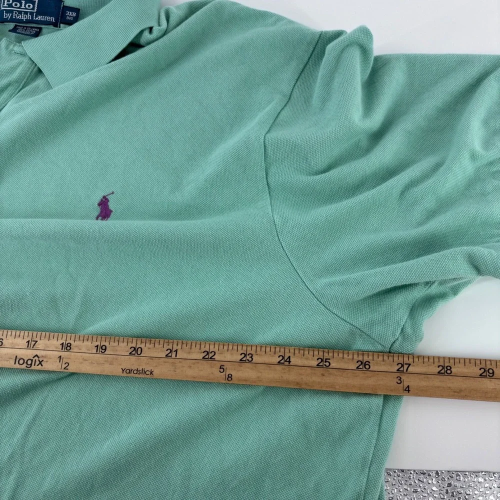 Polo Ralph Lauren Polo Shirt Mens 3XB Green Pique Cotton Purple Pony Big & Tall